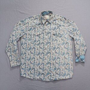 Roper Shirt Mens Large Blue Paisley Flip Cuff Snap Western Yoke Cowboy Rancher